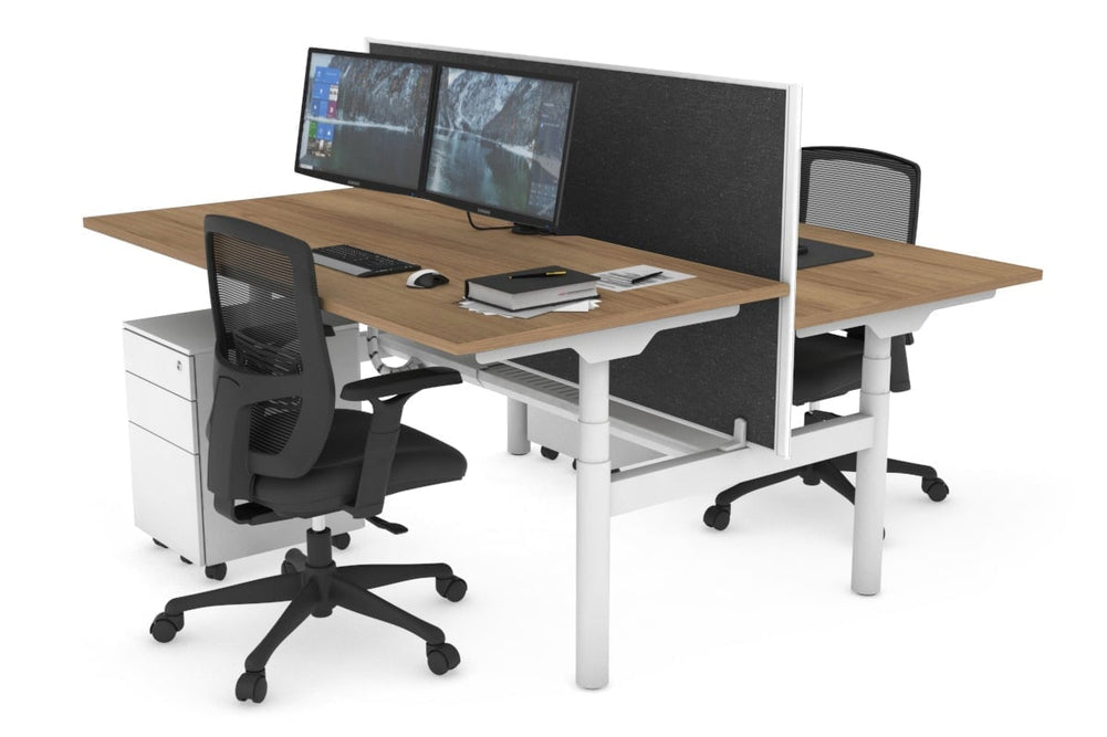 Flexi Premium Height Adjustable 2 Person H-Bench Workstation - White Frame [1400L x 800W with Cable Scallop]-salvage oak moody charchoal (820H x 1400W) white cable tray