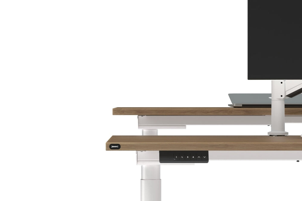 Flexi Premium Height Adjustable 2 Person H-Bench Workstation - White Frame [1200L x 700W]-dark oak moody charchoal (820H x 1200W) white cable tray