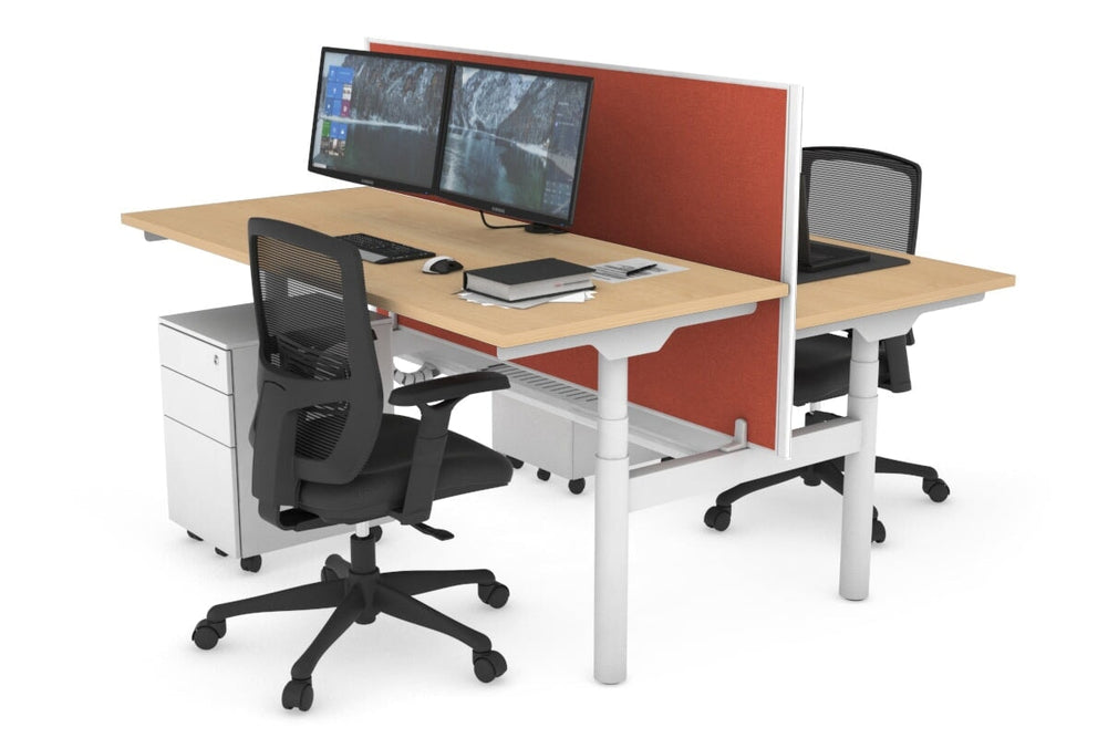 Flexi Premium Height Adjustable 2 Person H-Bench Workstation - White Frame [1600L x 700W]-maple orange squash (820H x 1600W) white cable tray