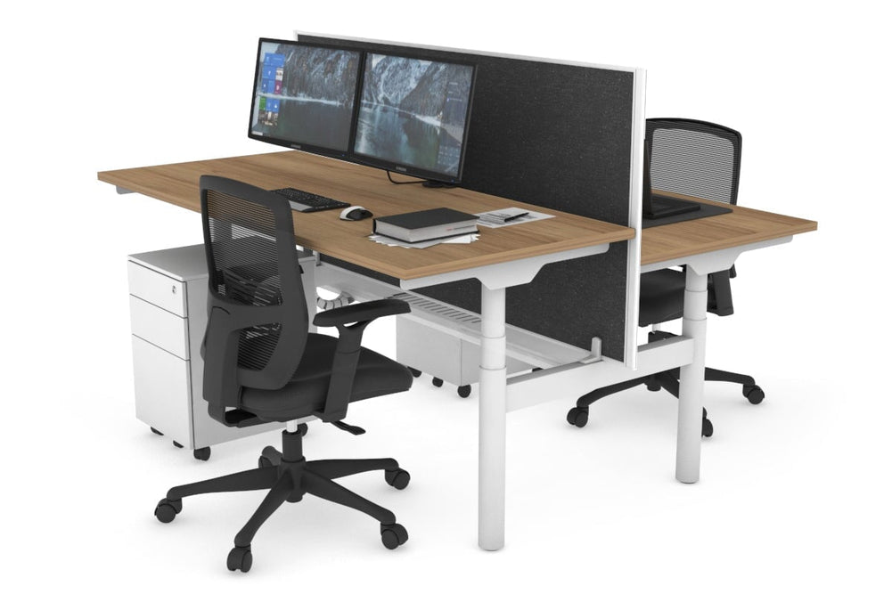 Flexi Premium Height Adjustable 2 Person H-Bench Workstation - White Frame [1600L x 700W]-salvage oak moody charchoal (820H x 1600W) white cable tray
