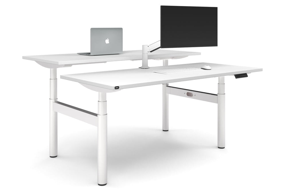 Flexi Premium Height Adjustable 2 Person H-Bench Workstation - White Frame [1600L x 700W]-white none none