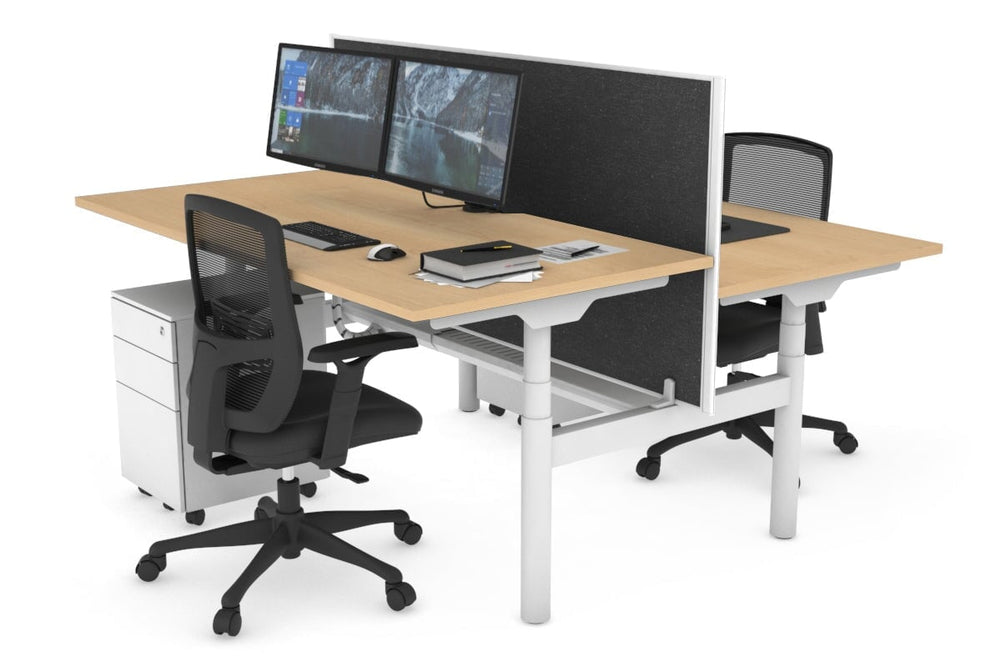 Flexi Premium Height Adjustable 2 Person H-Bench Workstation - White Frame [1600L x 800W with Cable Scallop]-maple moody charchoal (820H x 1600W) white cable tray