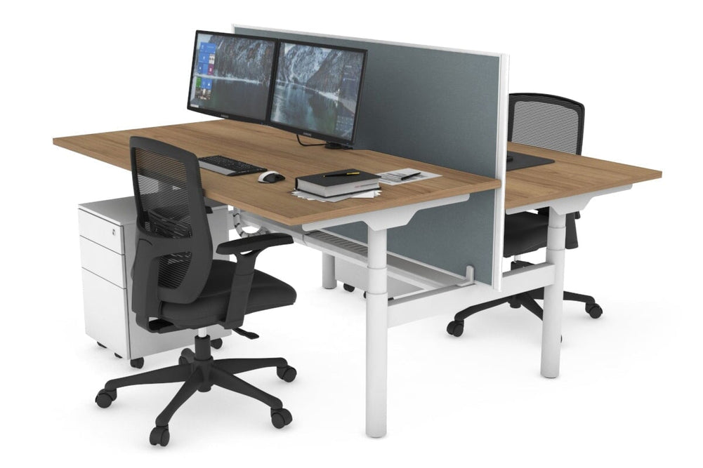 Flexi Premium Height Adjustable 2 Person H-Bench Workstation - White Frame [1600L x 800W with Cable Scallop]-salvage oak cool grey (820H x 1600W) white cable tray