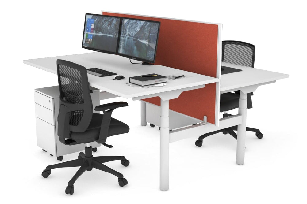 Flexi Premium Height Adjustable 2 Person H-Bench Workstation - White Frame [1600L x 800W with Cable Scallop]-white orange squash (820H x 1600W) none