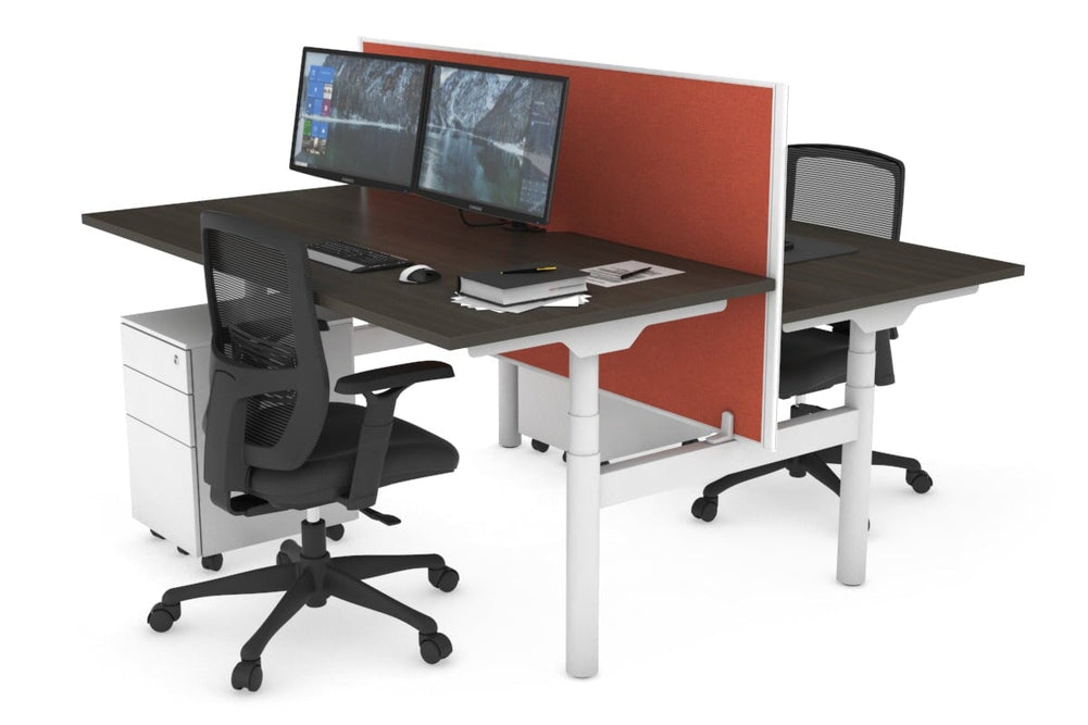 Flexi Premium Height Adjustable 2 Person H-Bench Workstation - White Frame [1600L x 800W with Cable Scallop]-dark oak orange squash (820H x 1600W) none