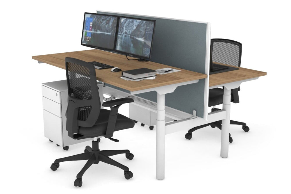 Flexi Premium Height Adjustable 2 Person H-Bench Workstation - White Frame [1800L x 700W]-salvage oak cool grey (820H x 1800W) white cable tray
