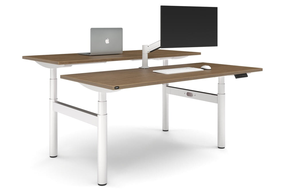 Flexi Premium Height Adjustable 2 Person H-Bench Workstation - White Frame [1800L x 700W]-salvage oak none none