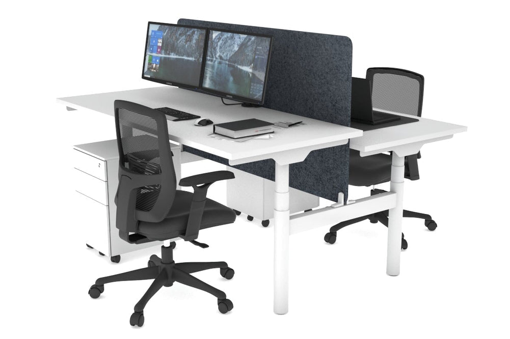 Flexi Premium Height Adjustable 2 Person H-Bench Workstation - White Frame [1800L x 700W]-white dark grey acoustic panel (820H x 1600W) none