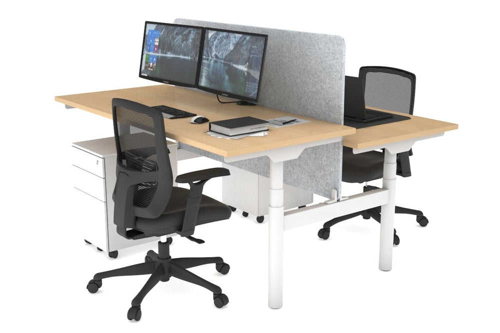 Flexi Premium Height Adjustable 2 Person H-Bench Workstation - White Frame [1800L x 700W]-maple light grey acoustic panel (820H x 1600W) none