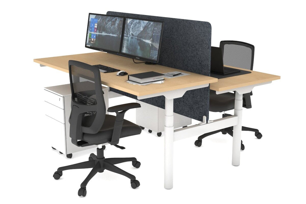 Flexi Premium Height Adjustable 2 Person H-Bench Workstation - White Frame [1800L x 700W]-maple dark grey acoustic panel (820H x 1600W) none