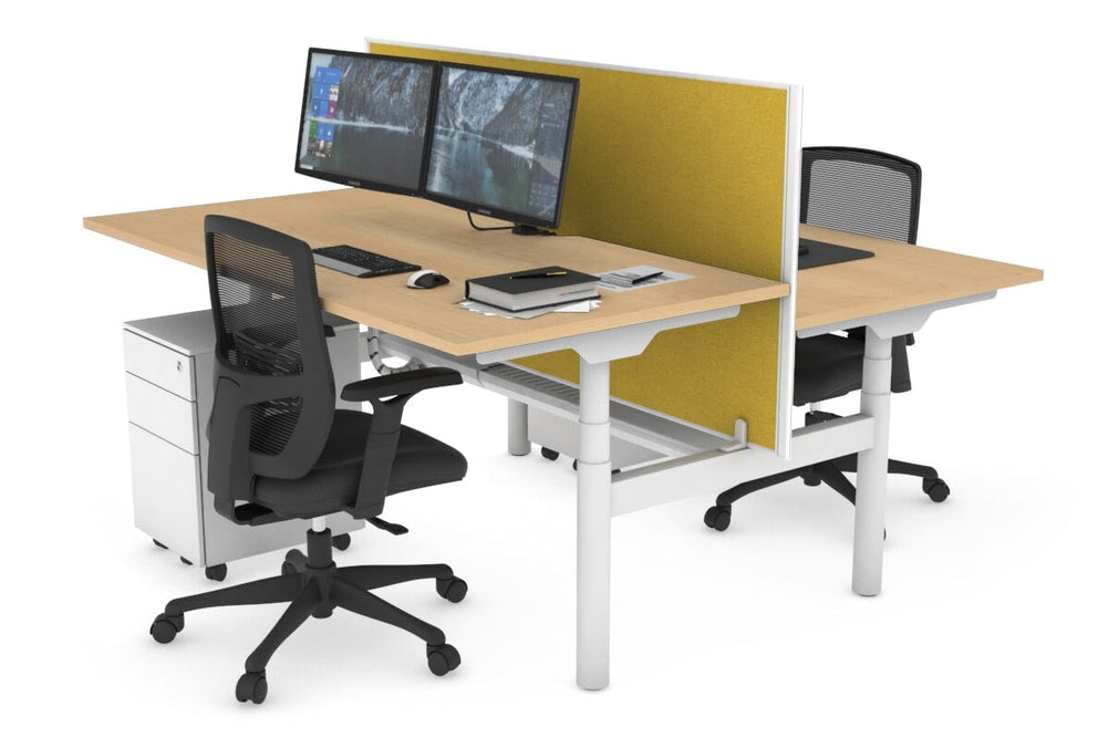 Flexi Premium Height Adjustable 2 Person H-Bench Workstation - White Frame [1800L x 800W with Cable Scallop]-maple mustard yellow (820H x 1800W) white cable tray
