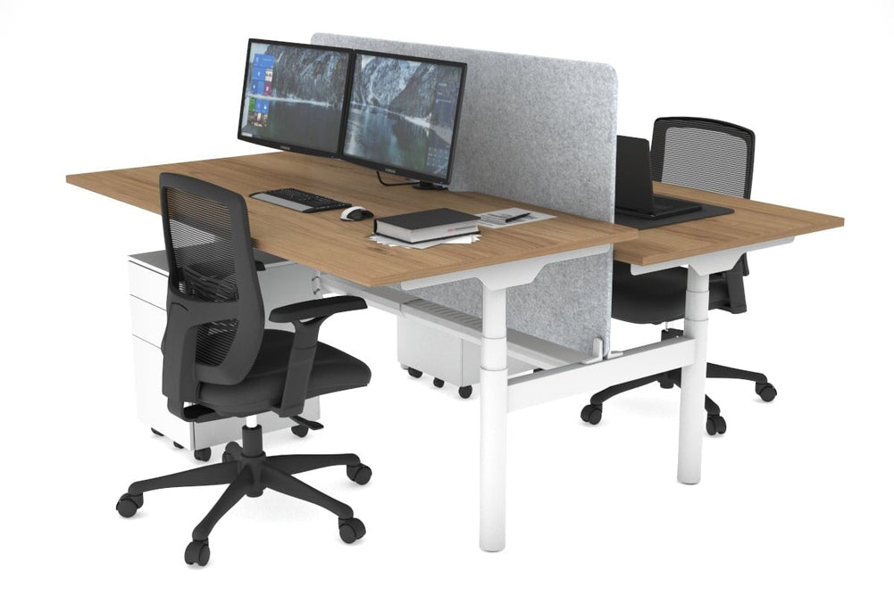 Flexi Premium Height Adjustable 2 Person H-Bench Workstation - White Frame [1800L x 800W with Cable Scallop]-salvage oak light grey acoustic panel (820H x 1600W) white cable tray