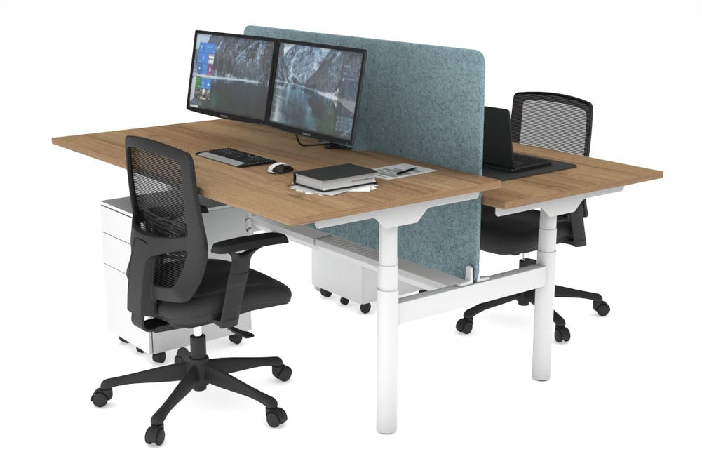 Flexi Premium Height Adjustable 2 Person H-Bench Workstation - White Frame [1800L x 800W with Cable Scallop]-salvage oak blue acoustic panel (820H x 1600W) white cable tray