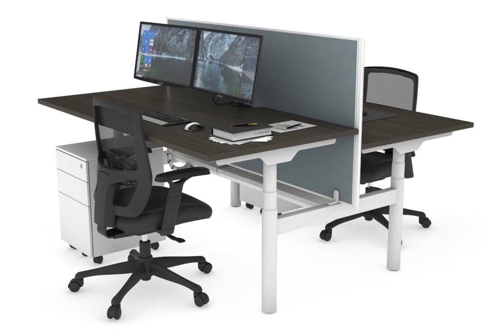 Flexi Premium Height Adjustable 2 Person H-Bench Workstation - White Frame [1800L x 800W with Cable Scallop]-dark oak cool grey (820H x 1800W) white cable tray