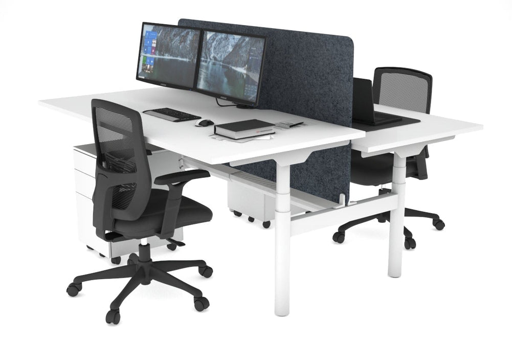 Flexi Premium Height Adjustable 2 Person H-Bench Workstation - White Frame [1800L x 800W with Cable Scallop]-white dark grey acoustic panel (820H x 1600W) white cable tray