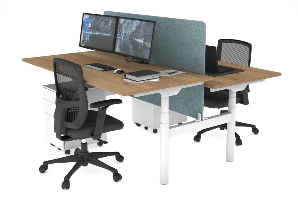 Flexi Premium Height Adjustable 2 Person H-Bench Workstation - White Frame [1800L x 800W with Cable Scallop]-salvage oak blue acoustic panel (820H x 1600W) none