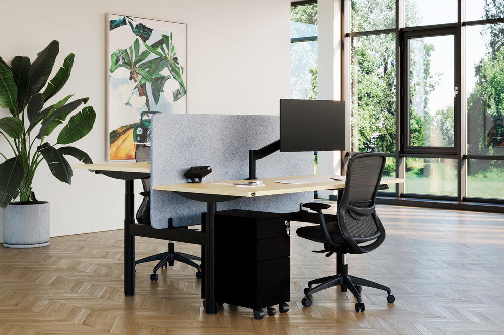 Flexi Premium Height Adjustable 2 Person H-Bench Workstation - White Frame [1200L x 700W]-dark oak moody charchoal (820H x 1200W) white cable tray