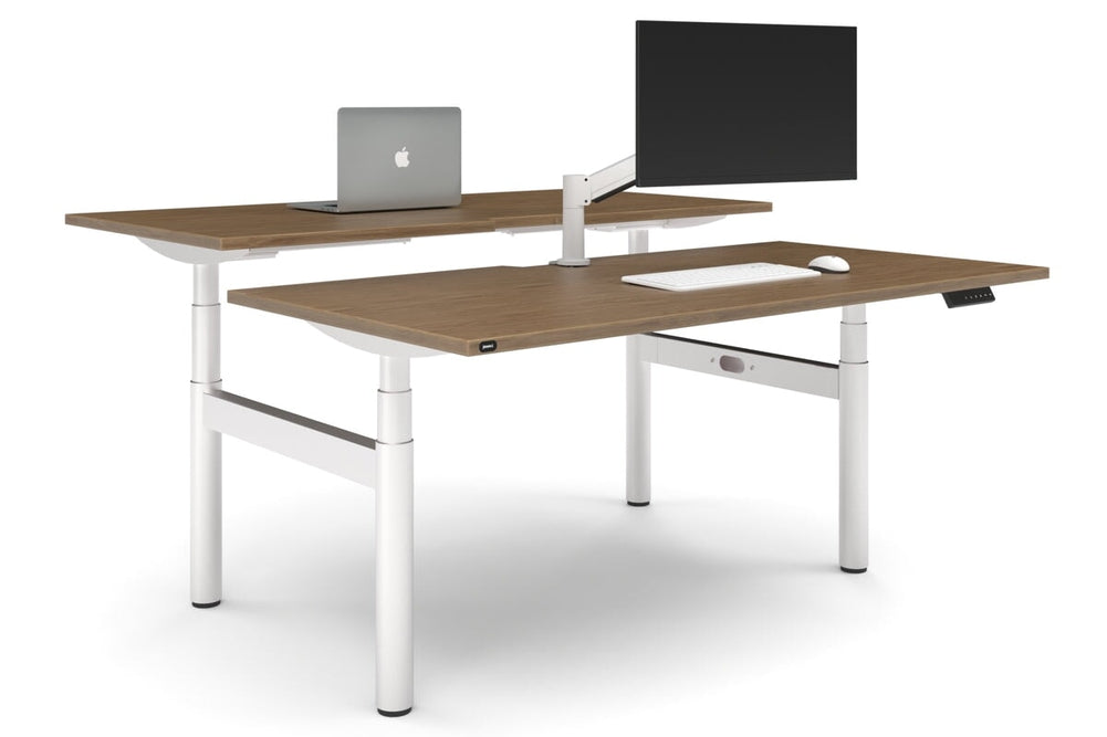 Flexi Premium Height Adjustable 2 Person H-Bench Workstation - White Frame [1800L x 800W with Cable Scallop]-salvage oak none none