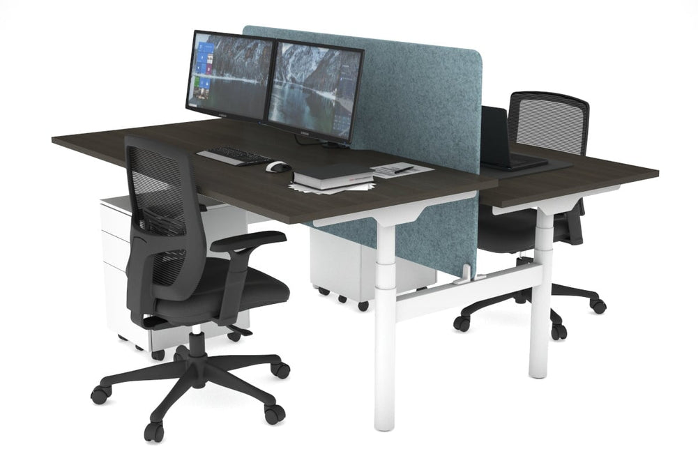 Flexi Premium Height Adjustable 2 Person H-Bench Workstation - White Frame [1800L x 800W with Cable Scallop]-dark oak blue acoustic panel (820H x 1600W) none
