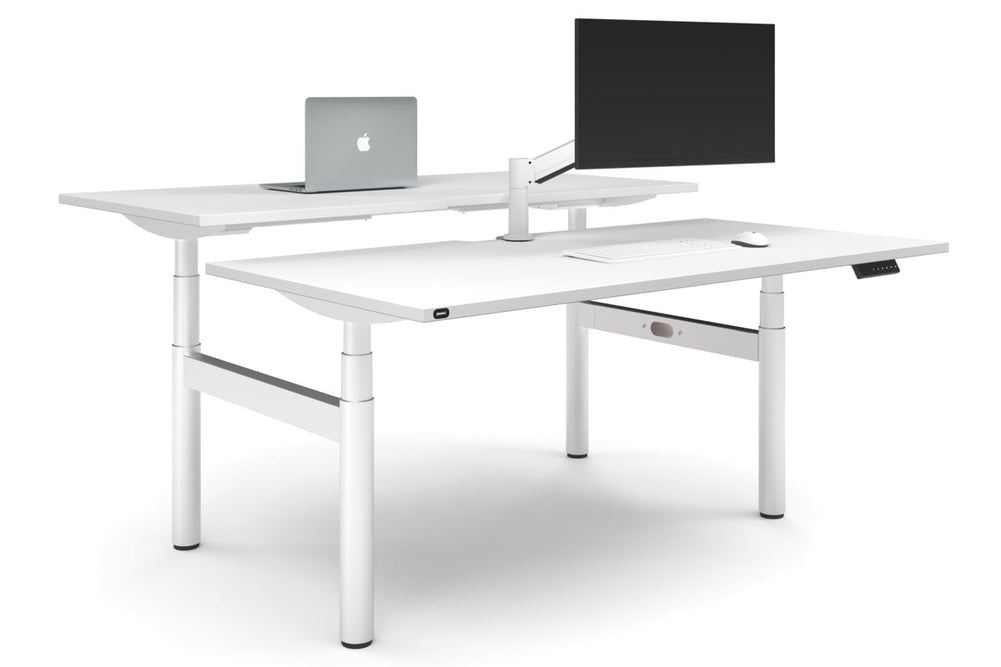 Flexi Premium Height Adjustable 2 Person H-Bench Workstation - White Frame [1800L x 800W with Cable Scallop]-white none none