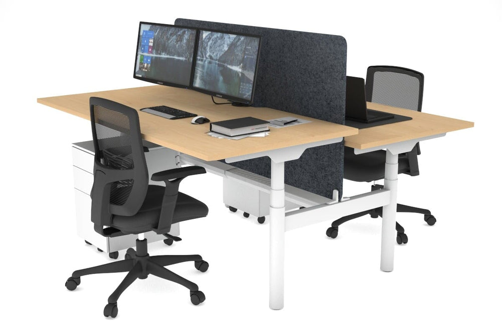 Flexi Premium Height Adjustable 2 Person H-Bench Workstation - White Frame [1800L x 800W with Cable Scallop]-maple dark grey acoustic panel (820H x 1600W) white cable tray