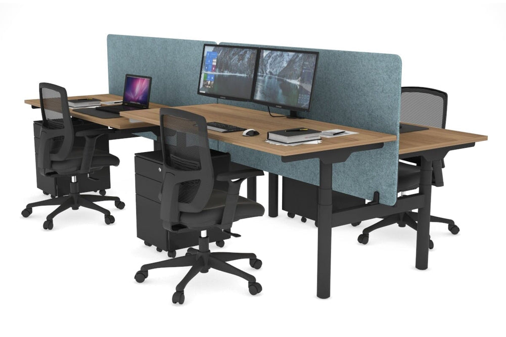 Flexi Premium Height Adjustable 4 Person H-Bench Workstation - Black Frame [1200L x 700W]-salvage oak blue acoustic panel (820H x 1200W) none