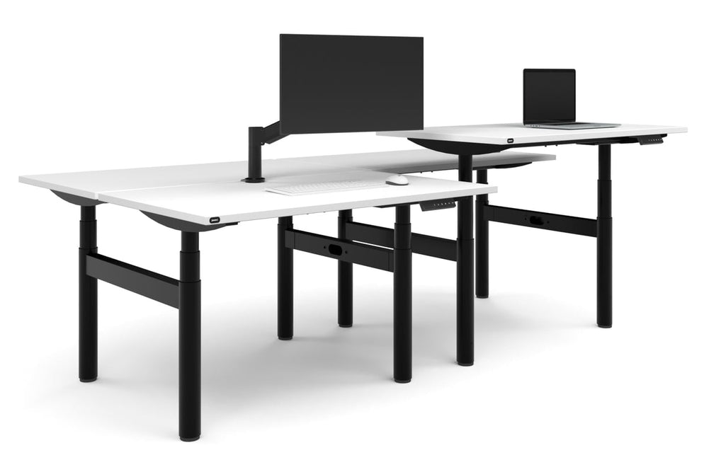Flexi Premium Height Adjustable 4 Person H-Bench Workstation - Black Frame [1200L x 700W]-white none none