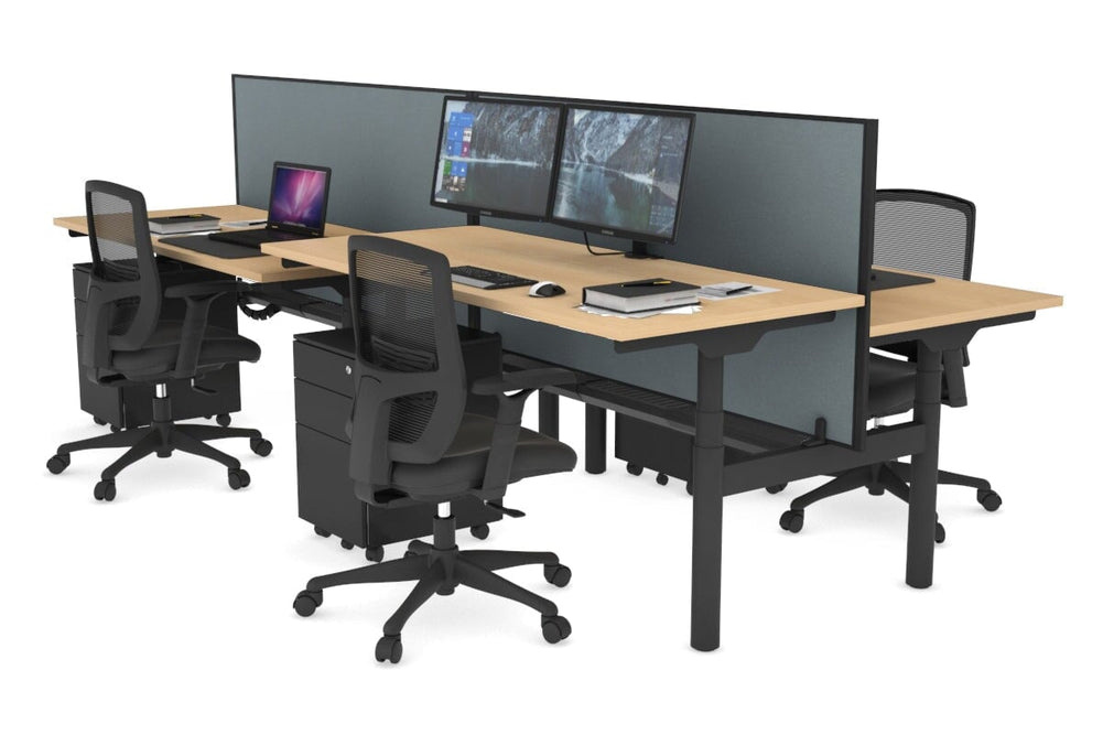 Flexi Premium Height Adjustable 4 Person H-Bench Workstation - Black Frame [1200L x 700W]-maple cool grey (820H x 1200W) black cable tray