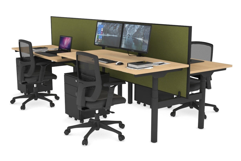 Flexi Premium Height Adjustable 4 Person H-Bench Workstation - Black Frame [1200L x 700W]-maple green moss (820H x 1200W) none