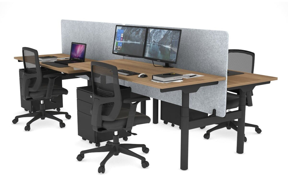 Flexi Premium Height Adjustable 4 Person H-Bench Workstation - Black Frame [1200L x 700W]-salvage oak light grey acoustic panel (820H x 1200W) none