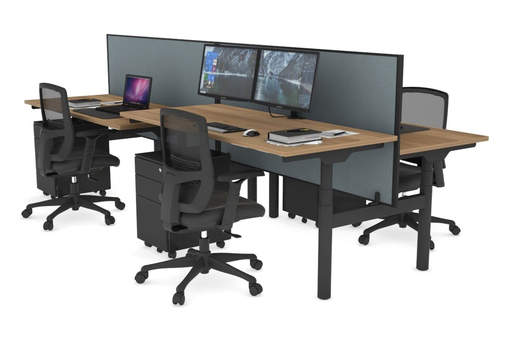 Flexi Premium Height Adjustable 4 Person H-Bench Workstation - Black Frame [1200L x 700W]-salvage oak cool grey (820H x 1200W) none