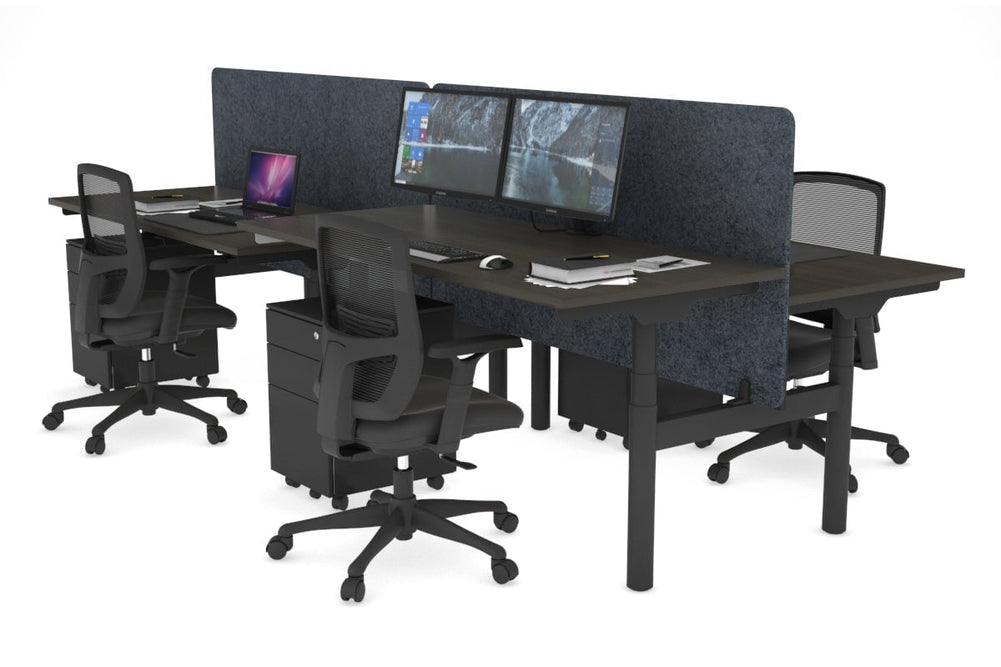 Flexi Premium Height Adjustable 4 Person H-Bench Workstation - Black Frame [1200L x 700W]-dark oak dark grey acoustic panel (820H x 1200W) none