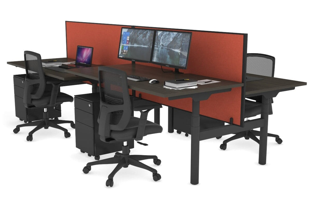 Flexi Premium Height Adjustable 4 Person H-Bench Workstation - Black Frame [1200L x 800W with Cable Scallop]-dark oak orange squash (820H x 1200W) none