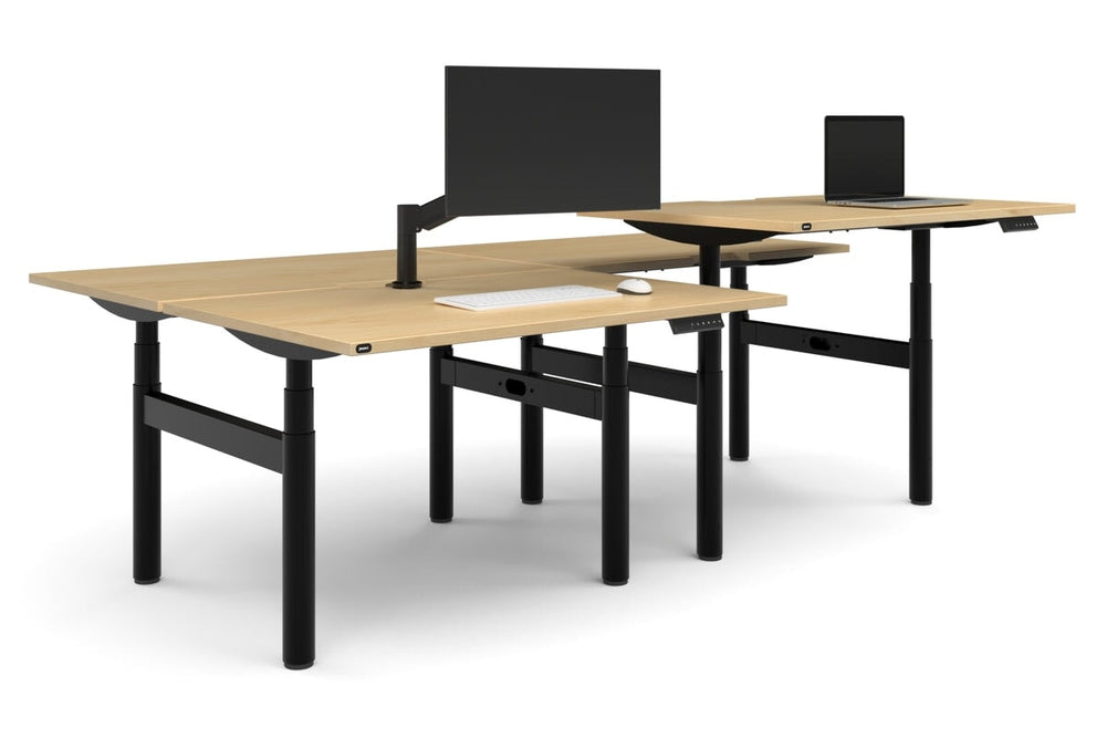 Flexi Premium Height Adjustable 4 Person H-Bench Workstation - Black Frame [1200L x 800W with Cable Scallop]-maple none none