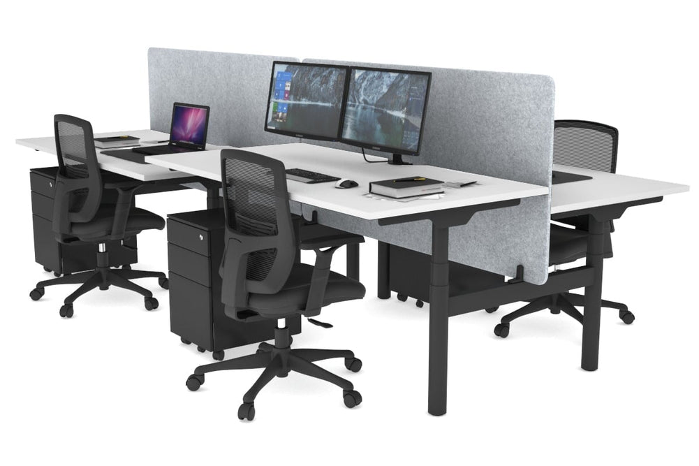 Flexi Premium Height Adjustable 4 Person H-Bench Workstation - Black Frame [1200L x 800W with Cable Scallop]-white light grey acoustic panel (820H x 1200W) none