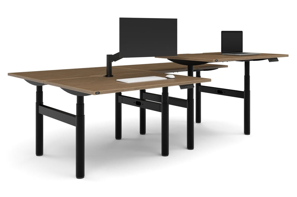 Flexi Premium Height Adjustable 4 Person H-Bench Workstation - Black Frame [1200L x 800W with Cable Scallop]-salvage oak none none