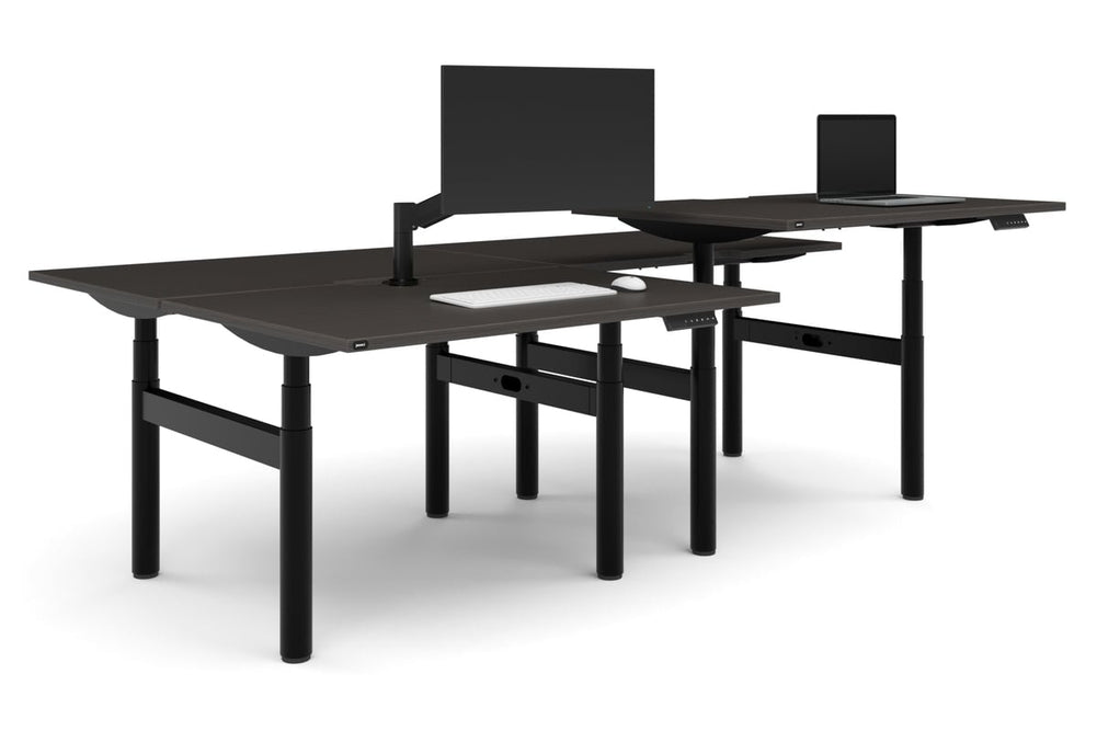 Flexi Premium Height Adjustable 4 Person H-Bench Workstation - Black Frame [1200L x 800W with Cable Scallop]-dark oak none none