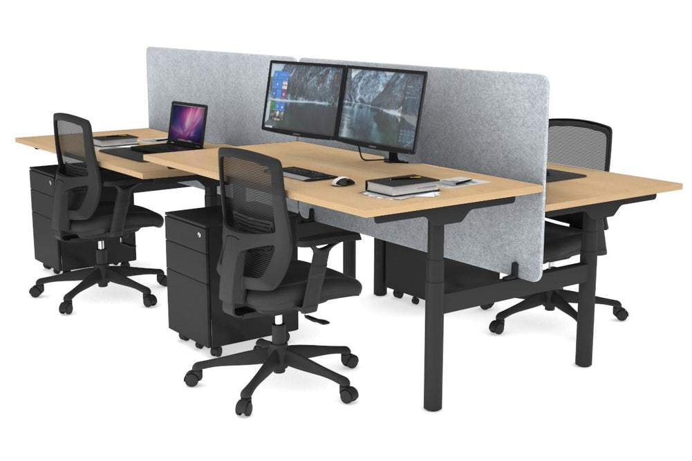 Flexi Premium Height Adjustable 4 Person H-Bench Workstation - Black Frame [1200L x 800W with Cable Scallop]-maple light grey acoustic panel (820H x 1200W) none