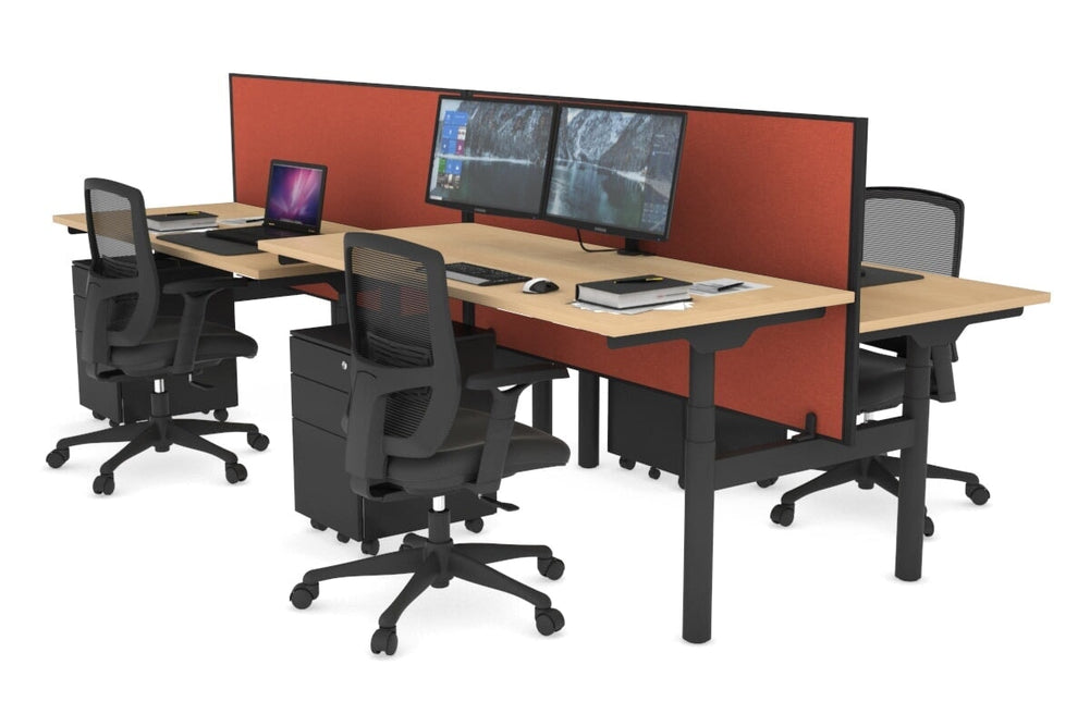 Flexi Premium Height Adjustable 4 Person H-Bench Workstation - Black Frame [1400L x 700W]-maple orange squash (820H x 1400W) none