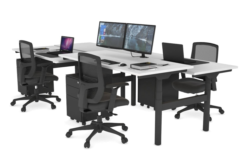 Flexi Premium Height Adjustable 4 Person H-Bench Workstation - Black Frame [1400L x 700W]-white none none