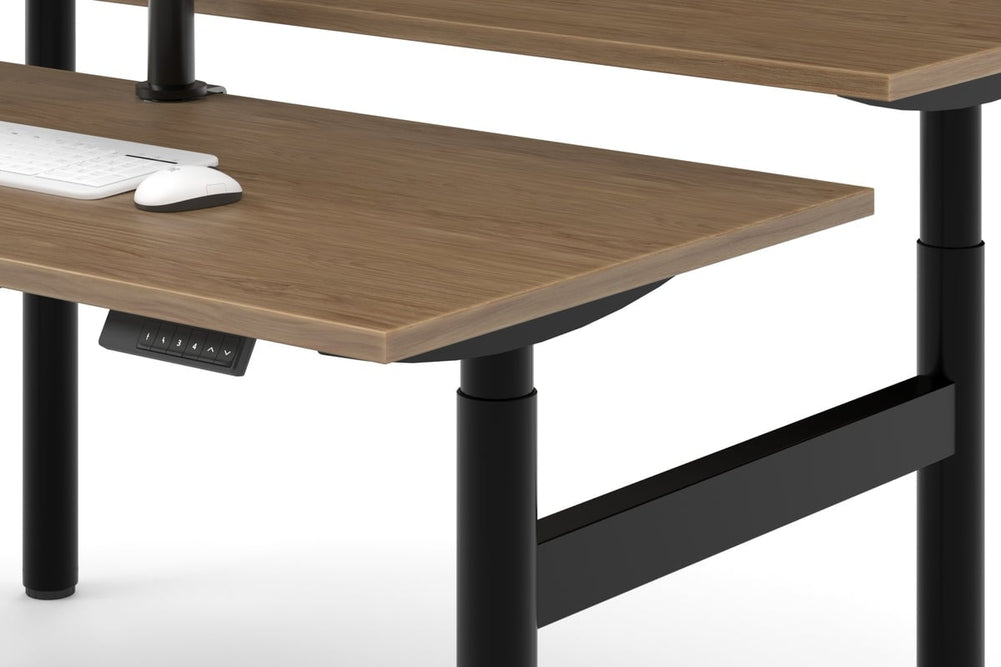 Flexi Premium Height Adjustable 4 Person H-Bench Workstation - Black Frame [1200L x 700W]-dark oak moody charchoal (820H x 1200W) black cable tray