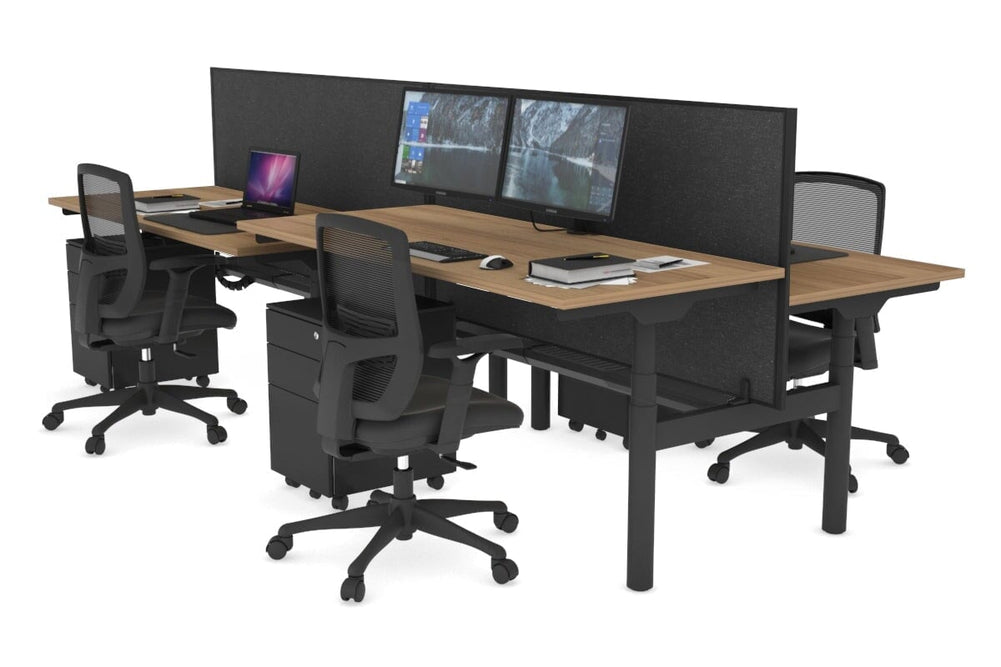 Flexi Premium Height Adjustable 4 Person H-Bench Workstation - Black Frame [1400L x 700W]-salvage oak moody charchoal (820H x 1400W) black cable tray