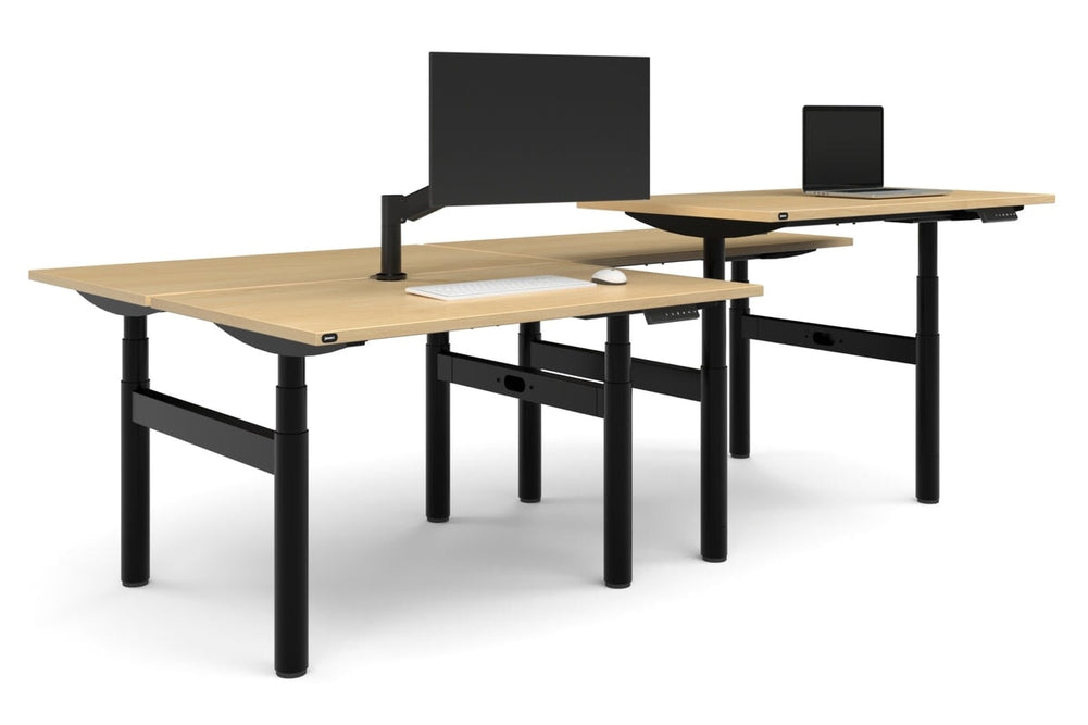 Flexi Premium Height Adjustable 4 Person H-Bench Workstation - Black Frame [1400L x 700W]-maple none none