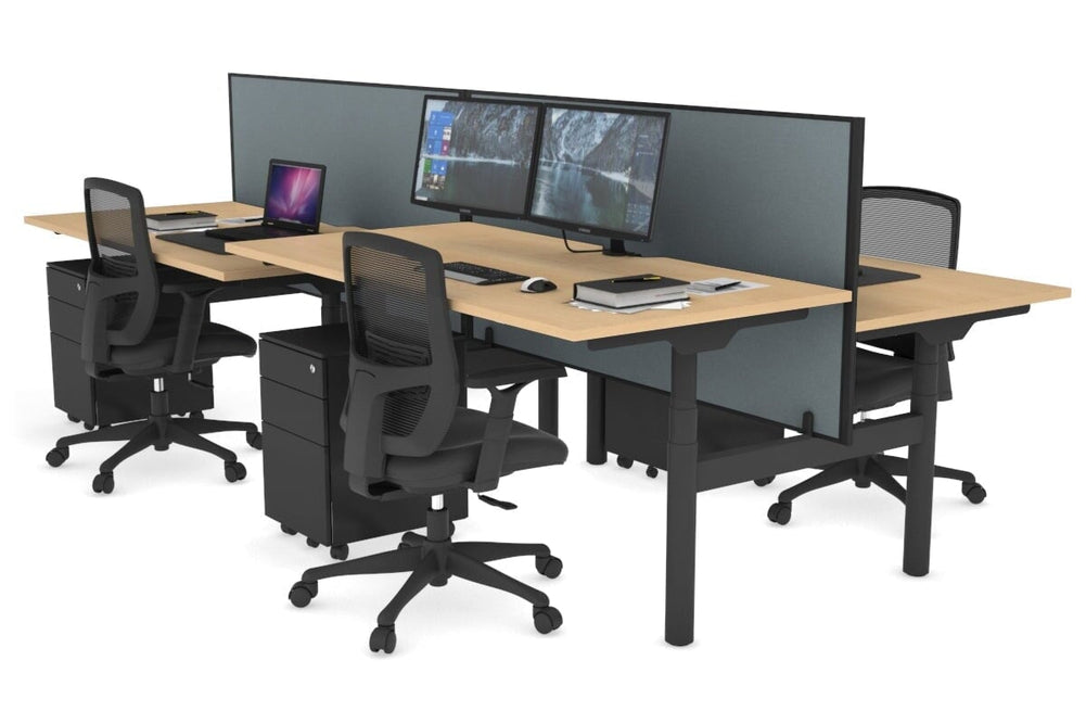 Flexi Premium Height Adjustable 4 Person H-Bench Workstation - Black Frame [1400L x 800W with Cable Scallop]-maple cool grey (820H x 1400W) none