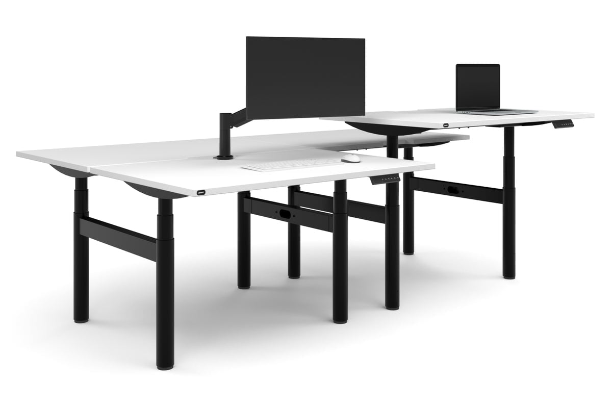 Flexi Premium Height Adjustable 4 Person H-Bench Workstation - Black Frame [1400L x 800W with Cable Scallop]-white none none