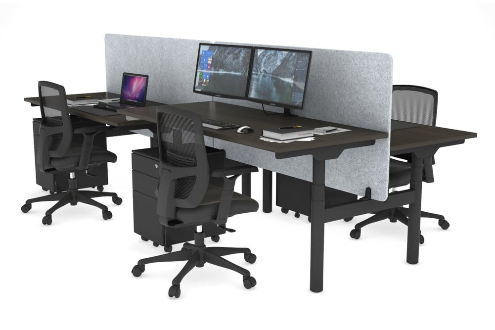 Flexi Premium Height Adjustable 4 Person H-Bench Workstation - Black Frame [1600L x 700W]-dark oak light grey acoustic panel (820H x 1600W) none
