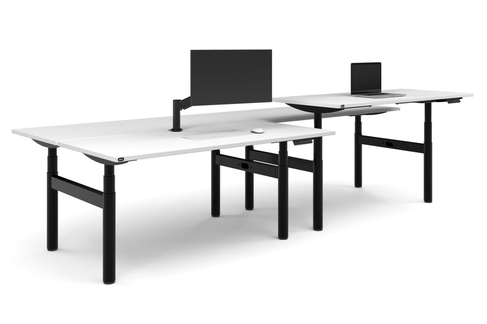 Flexi Premium Height Adjustable 4 Person H-Bench Workstation - Black Frame [1600L x 700W]-white none none