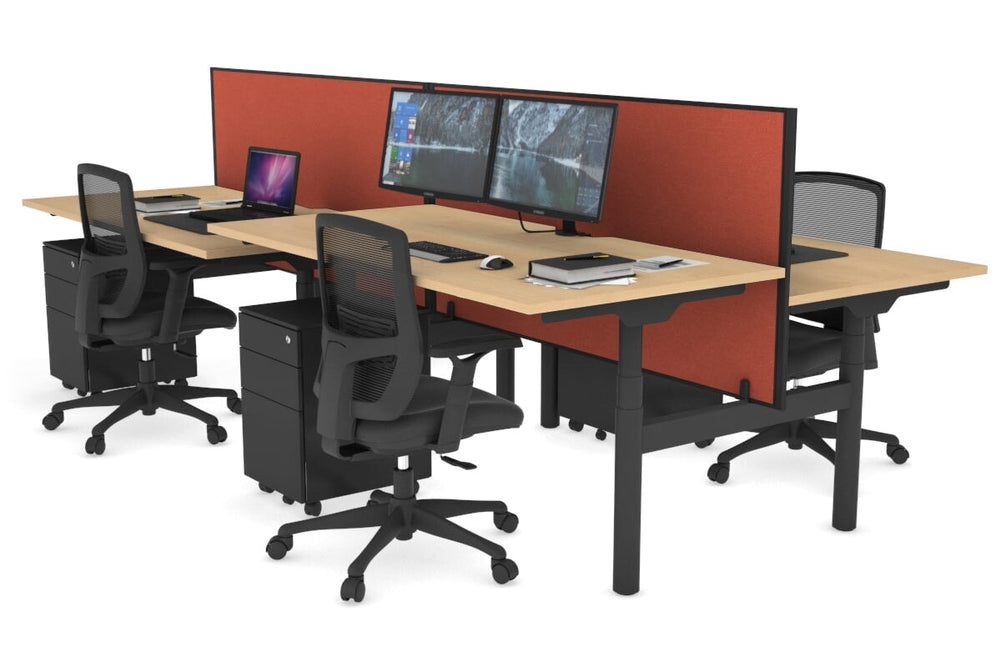 Flexi Premium Height Adjustable 4 Person H-Bench Workstation - Black Frame [1600L x 800W with Cable Scallop]-maple orange squash (820H x 1600W) none