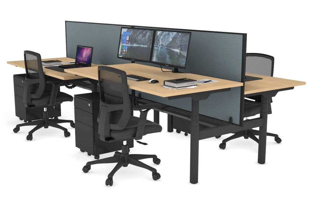 Flexi Premium Height Adjustable 4 Person H-Bench Workstation - Black Frame [1600L x 800W with Cable Scallop]-maple cool grey (820H x 1600W) black cable tray