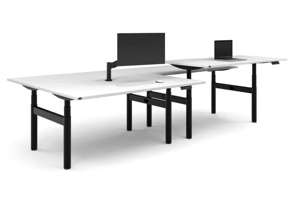 Flexi Premium Height Adjustable 4 Person H-Bench Workstation - Black Frame [1600L x 800W with Cable Scallop]-white none none